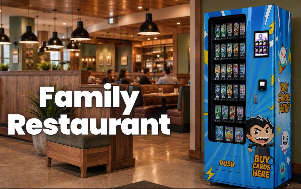 Collectible card vending machine placed in a Kansas City family restaurants location — Vending Smart