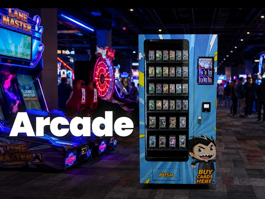Collectible card vending machine in a Kansas City arcades setting by Vending Smart